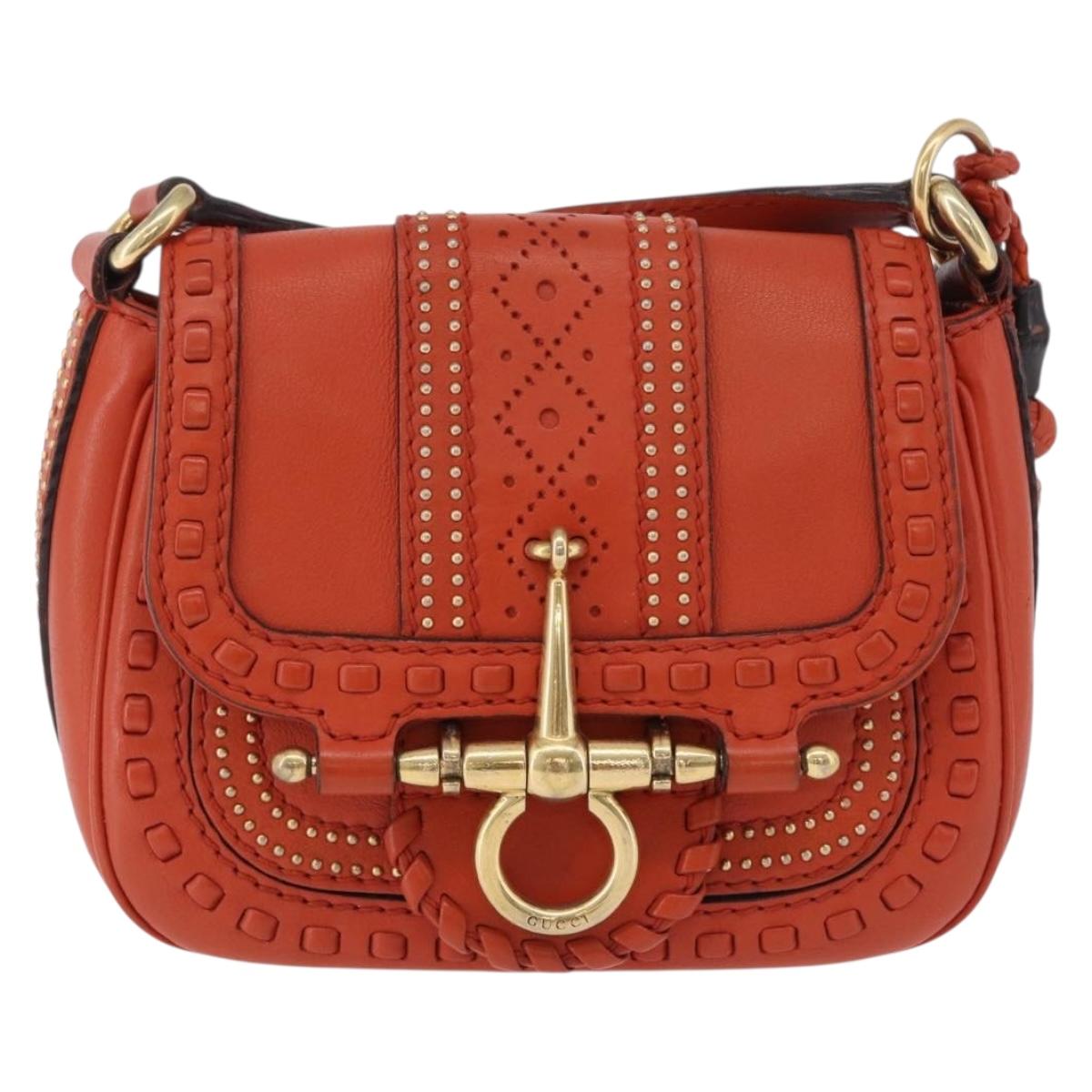 GUCCI Bamboo Snuffle Bit Tassel Shoulder Bag Leather Orange 263956 Auth 196442A