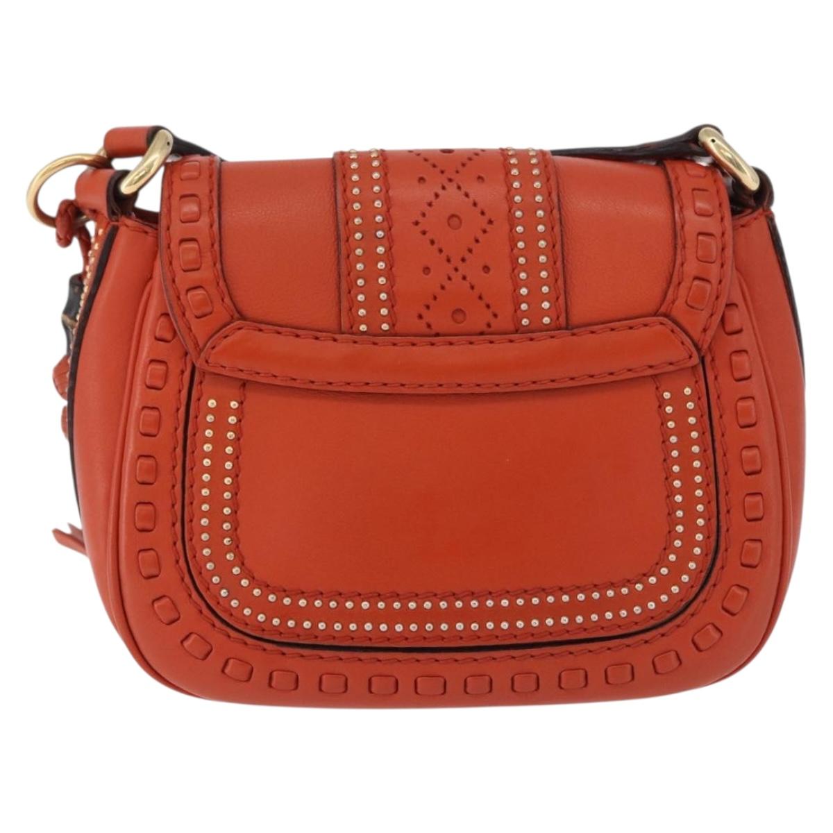 GUCCI Bamboo Snuffle Bit Tassel Shoulder Bag Leather Orange 263956 Auth 196442A
