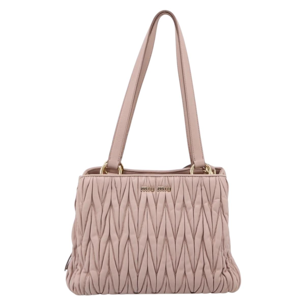 Miu Miu Matelasse Tote Bag Leather 2way Pink Gold Tone Auth 196443M