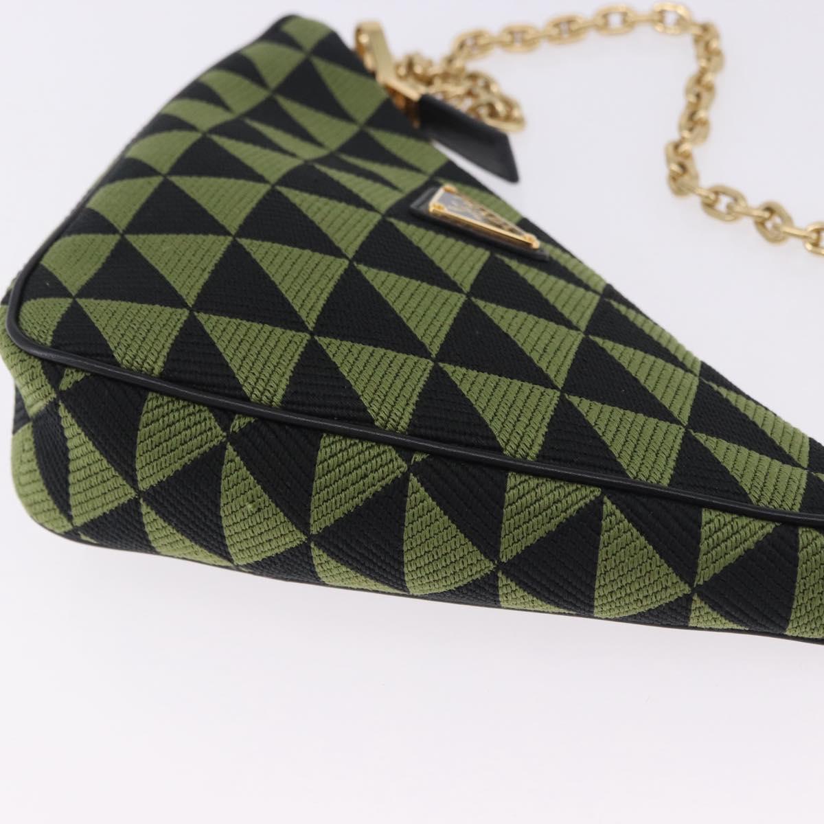 PRADA Chain Triangle Shoulder Bag Canvas Green Gold Auth 196445M