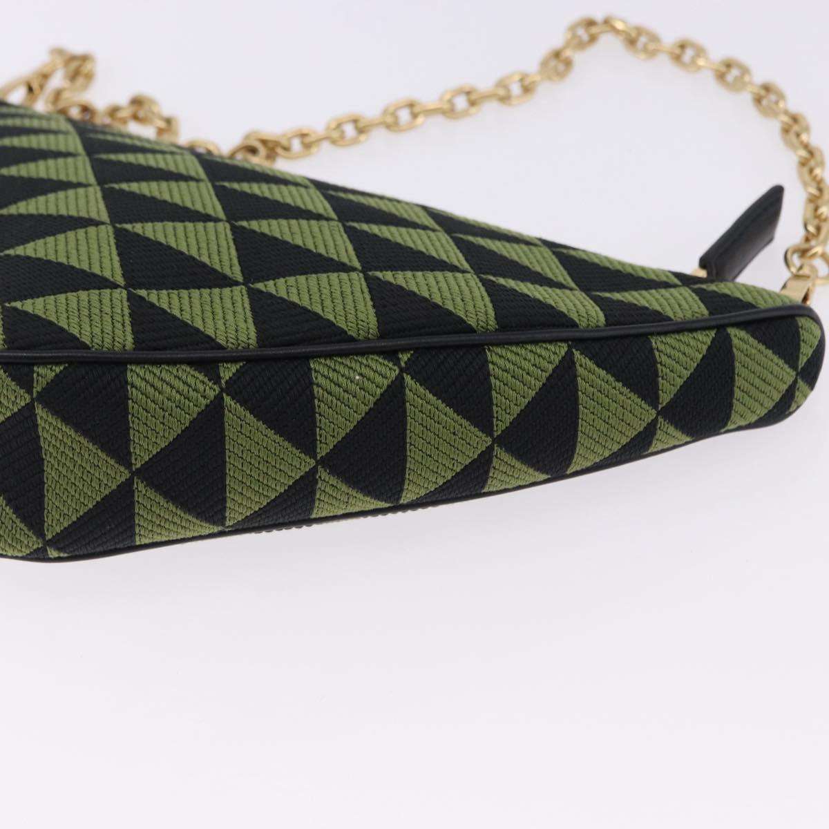 PRADA Chain Triangle Shoulder Bag Canvas Green Gold Auth 196445M