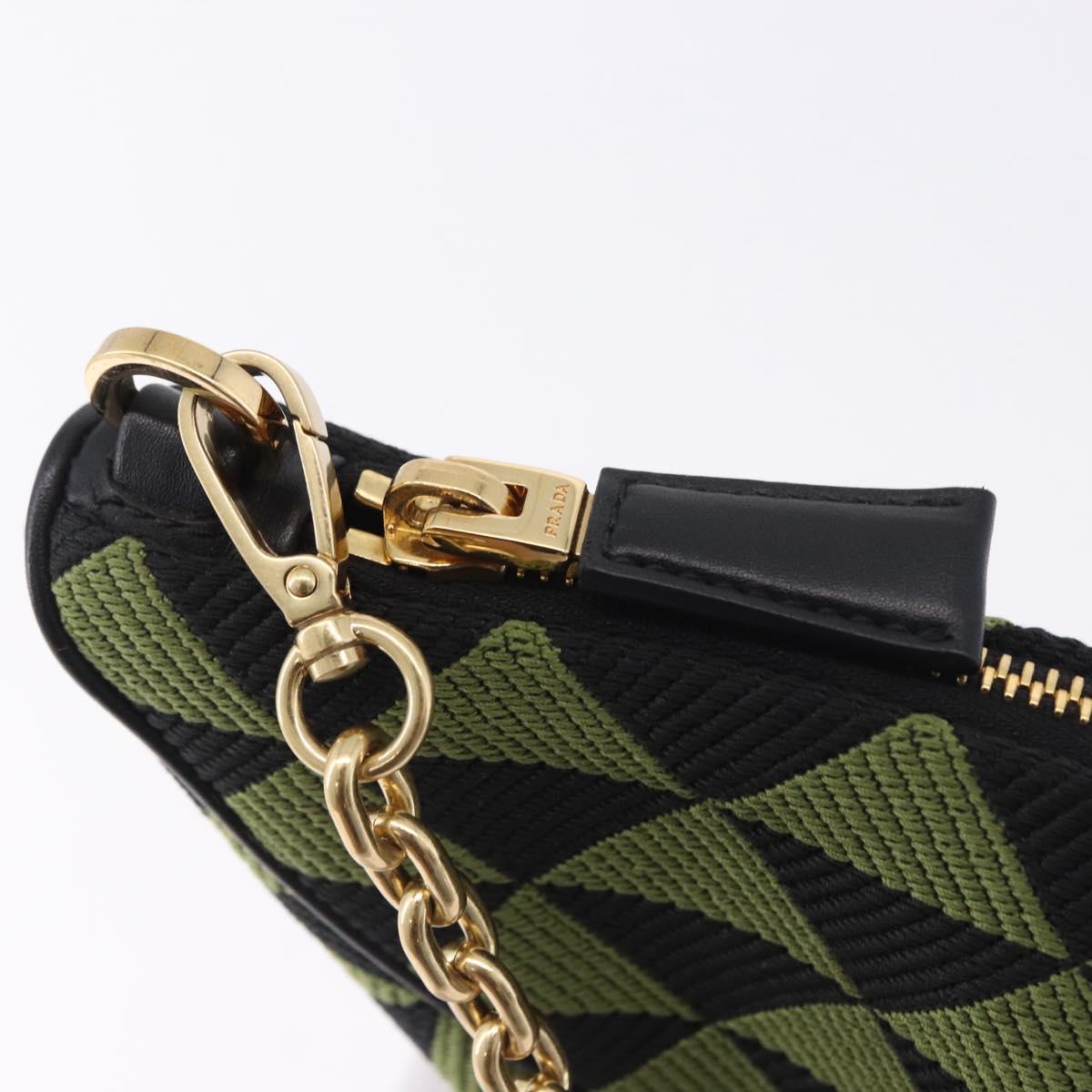 PRADA Chain Triangle Shoulder Bag Canvas Green Gold Auth 196445M