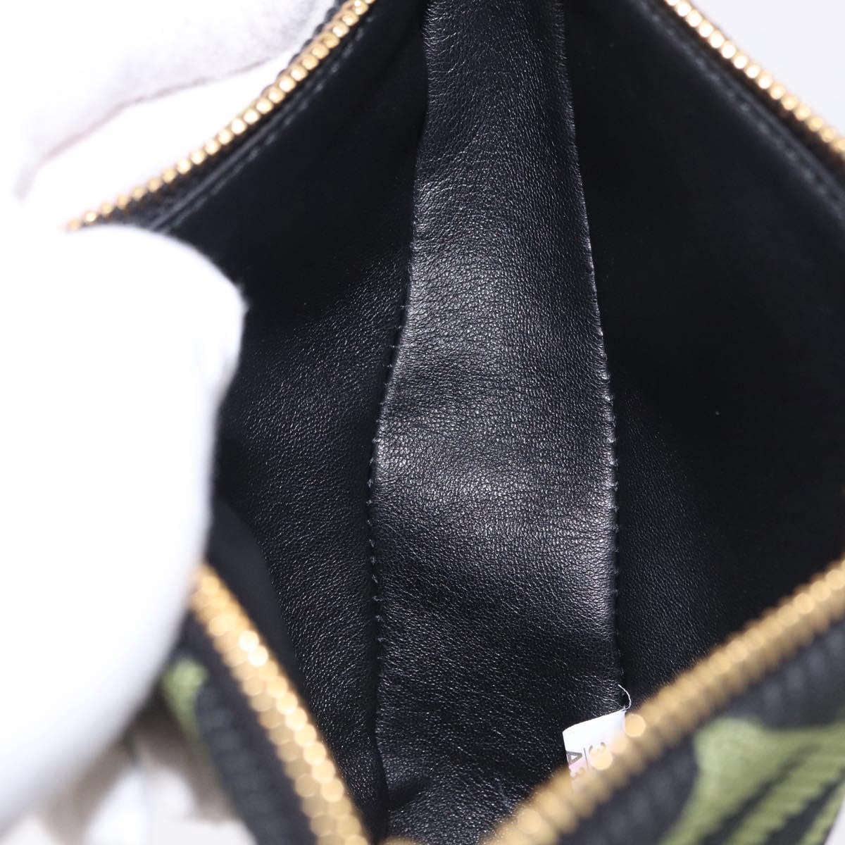 PRADA Chain Triangle Shoulder Bag Canvas Green Gold Auth 196445M