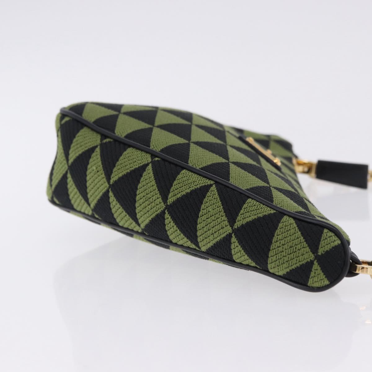 PRADA Chain Triangle Shoulder Bag Canvas Green Gold Auth 196445M
