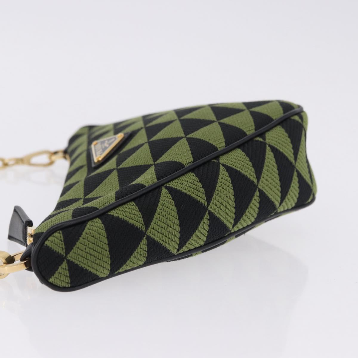 PRADA Chain Triangle Shoulder Bag Canvas Green Gold Auth 196445M