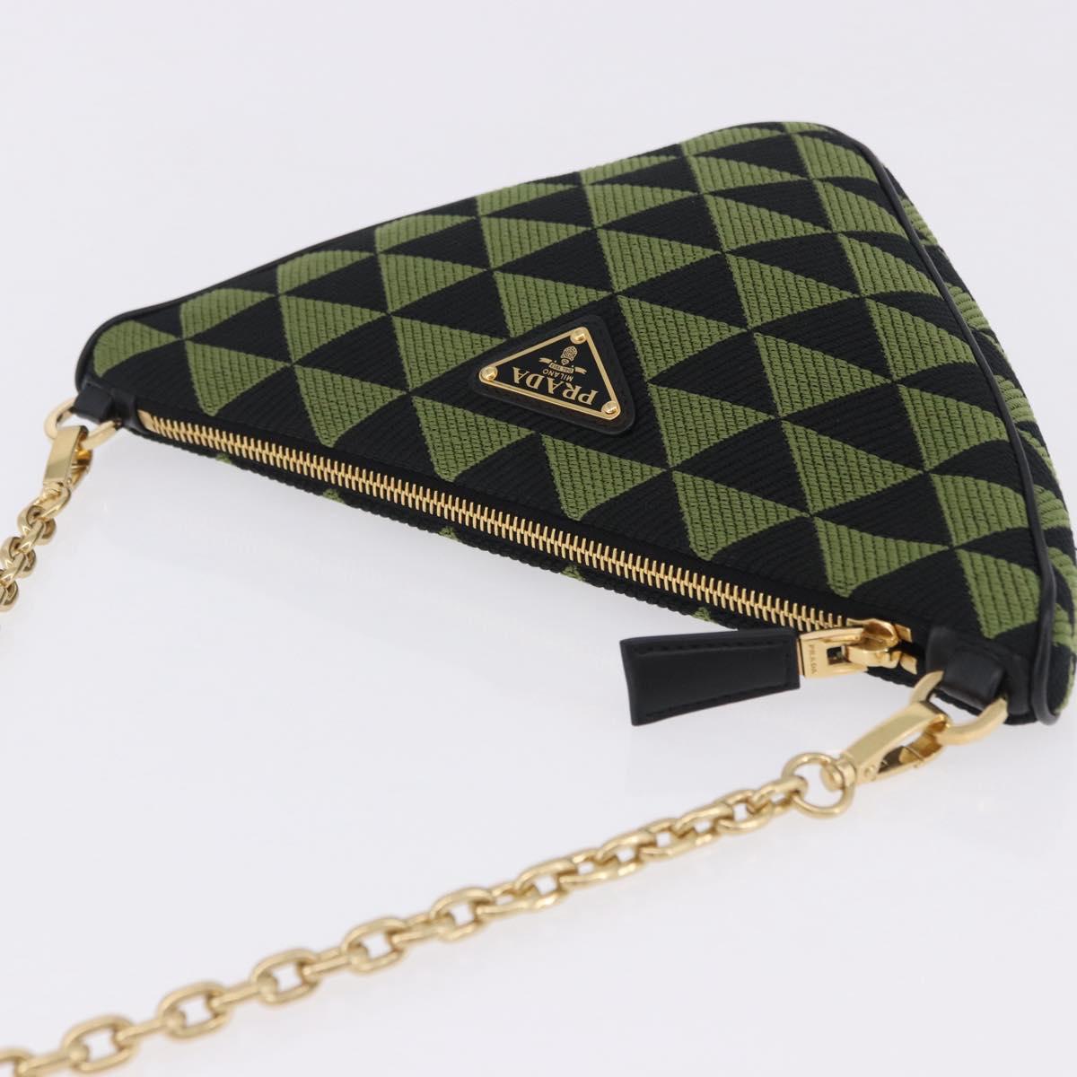 PRADA Chain Triangle Shoulder Bag Canvas Green Gold Auth 196445M