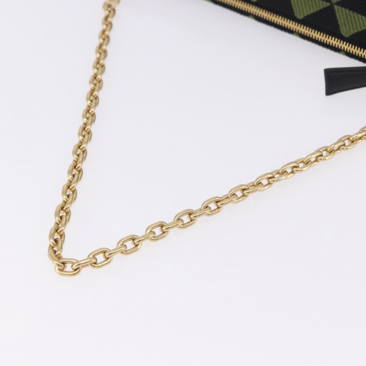 PRADA Chain Triangle Shoulder Bag Canvas Green Gold Auth 196445M