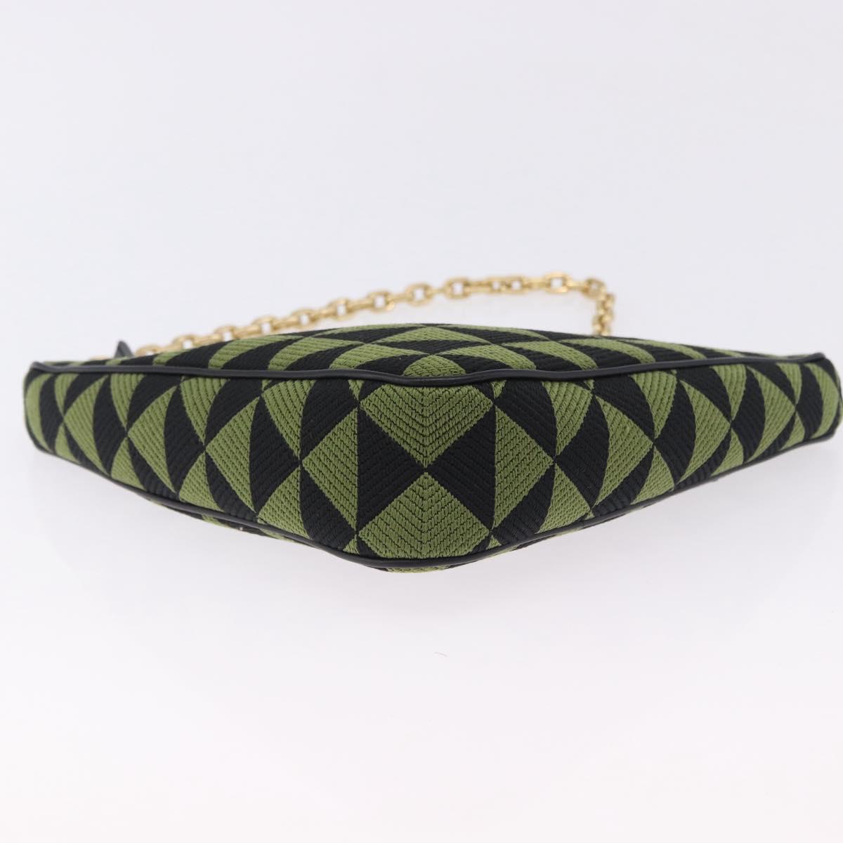 PRADA Chain Triangle Shoulder Bag Canvas Green Gold Auth 196445M