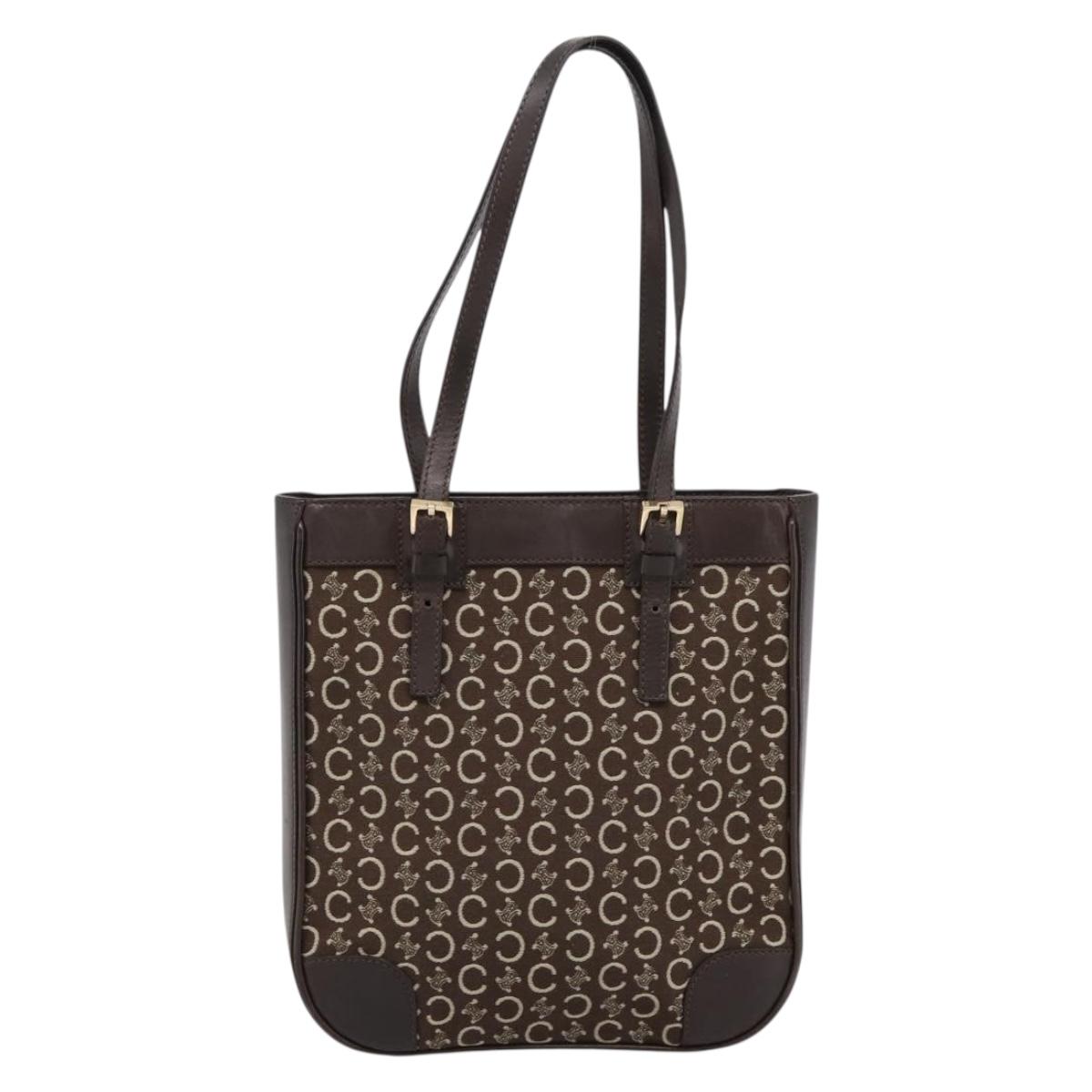 CELINE C Macadam Canvas Hand Bag Brown Gold Auth 196447A