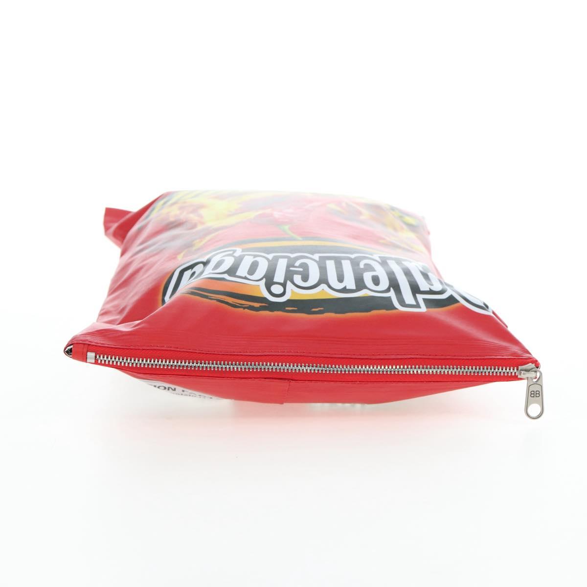 BALENCIAGA Chips Bag Clutch Bag Coated Canvas Red Silver Auth 196449SAM