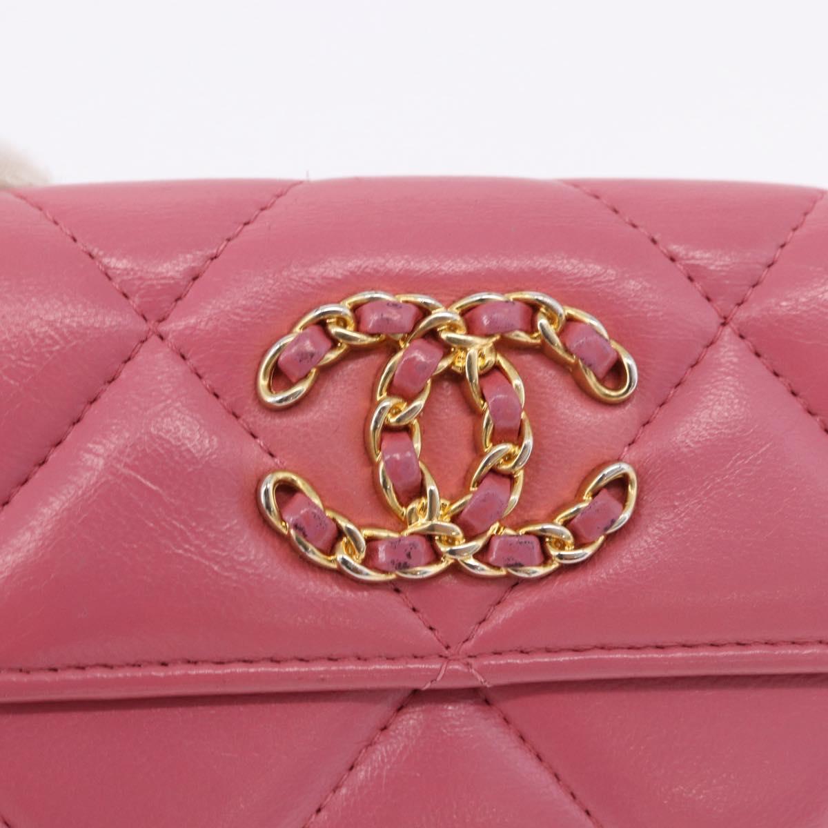 CHANEL Chanel 19 Matelasse Small Flap Wallet Leather Pink Gold CC Auth 196453V