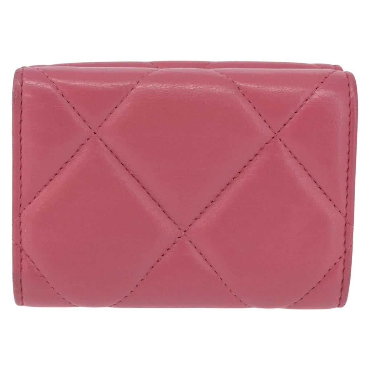 CHANEL Chanel 19 Matelasse Small Flap Wallet Leather Pink Gold CC Auth 196453V