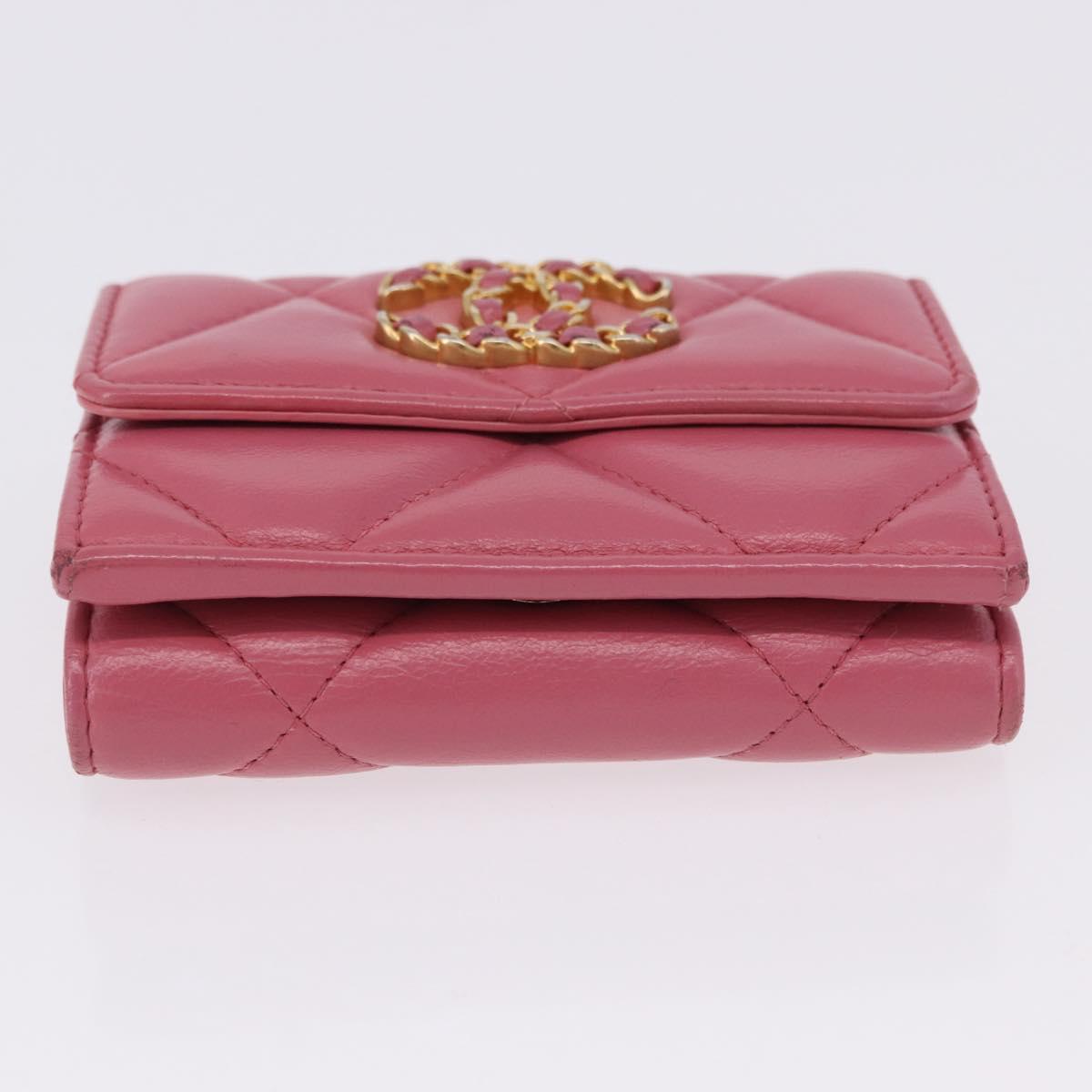 CHANEL Chanel 19 Matelasse Small Flap Wallet Leather Pink Gold CC Auth 196453V
