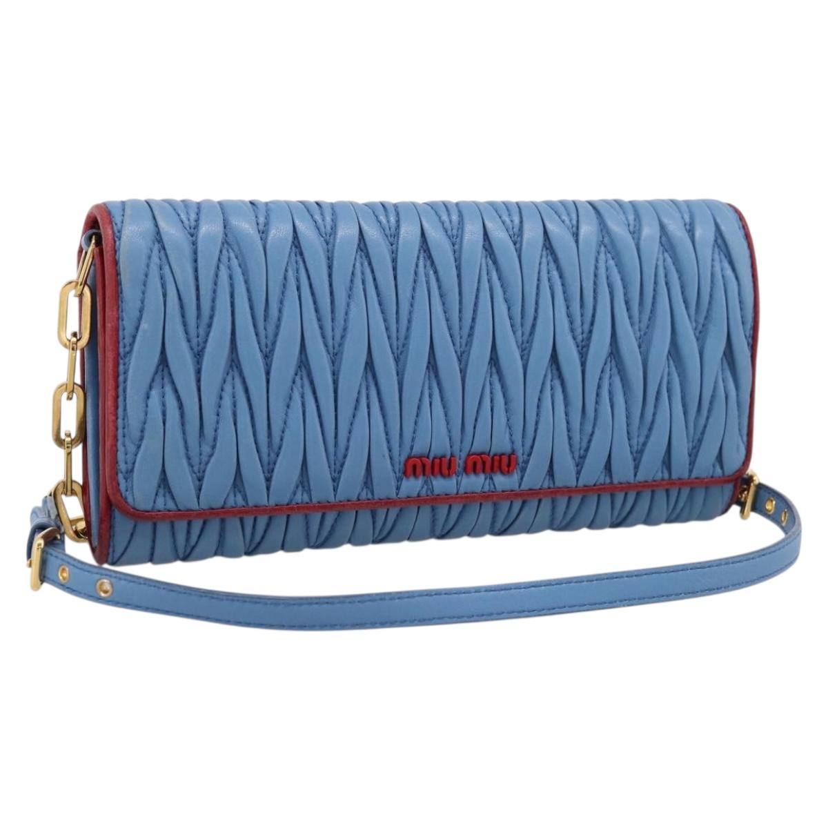 Miu Miu Matelasse Chain Shoulder Bag Leather Blue Gold Auth 196462V
