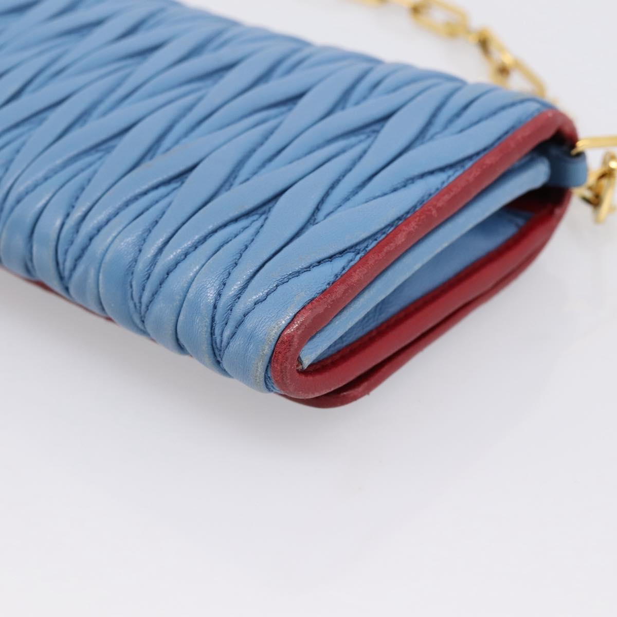 Miu Miu Matelasse Chain Shoulder Bag Leather Blue Gold Auth 196462V