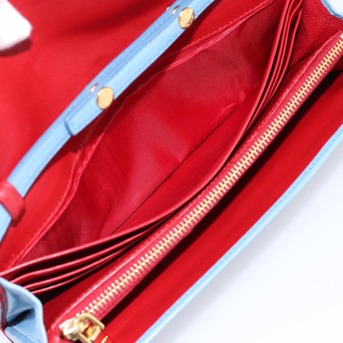 Miu Miu Matelasse Chain Shoulder Bag Leather Blue Gold Auth 196462V