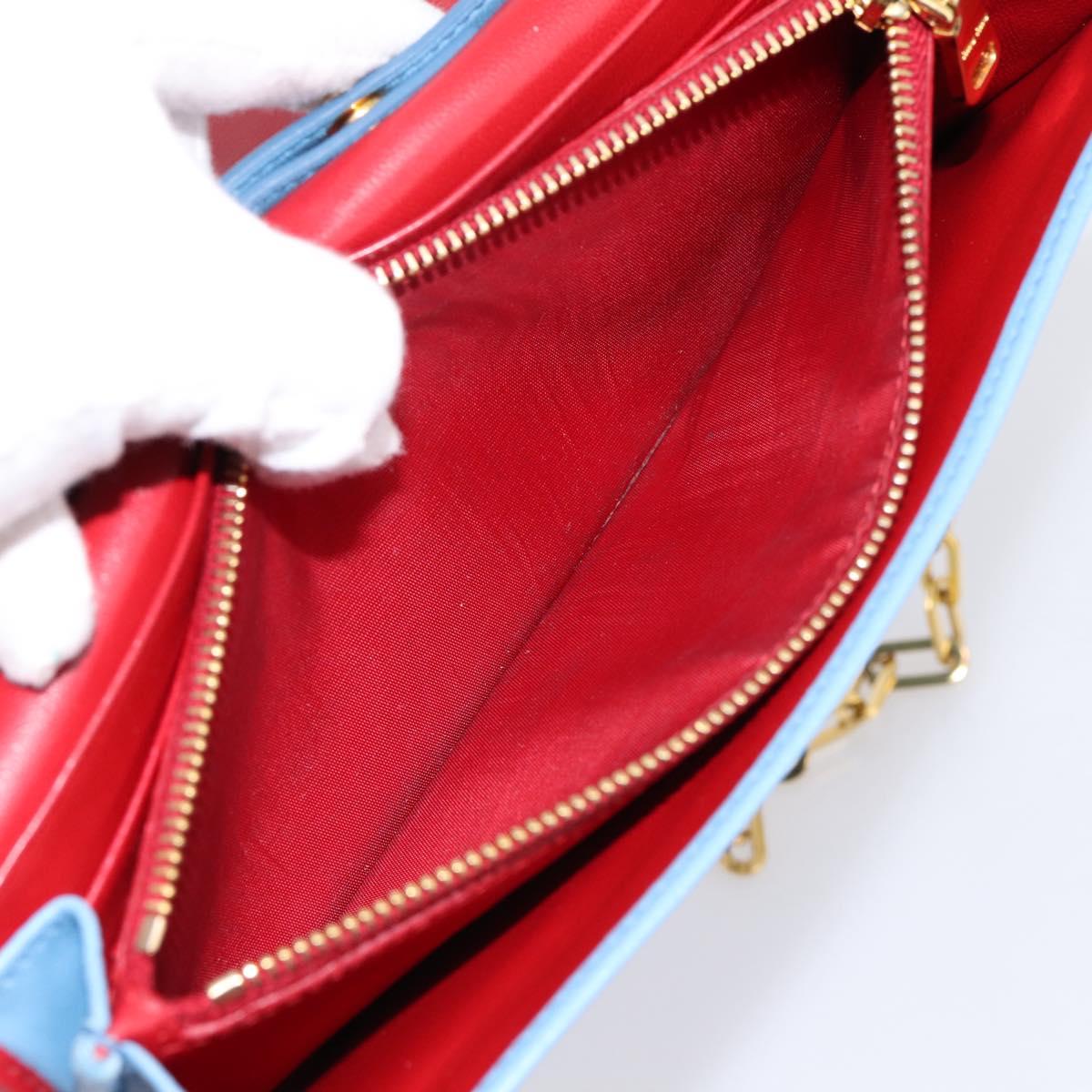 Miu Miu Matelasse Chain Shoulder Bag Leather Blue Gold Auth 196462V