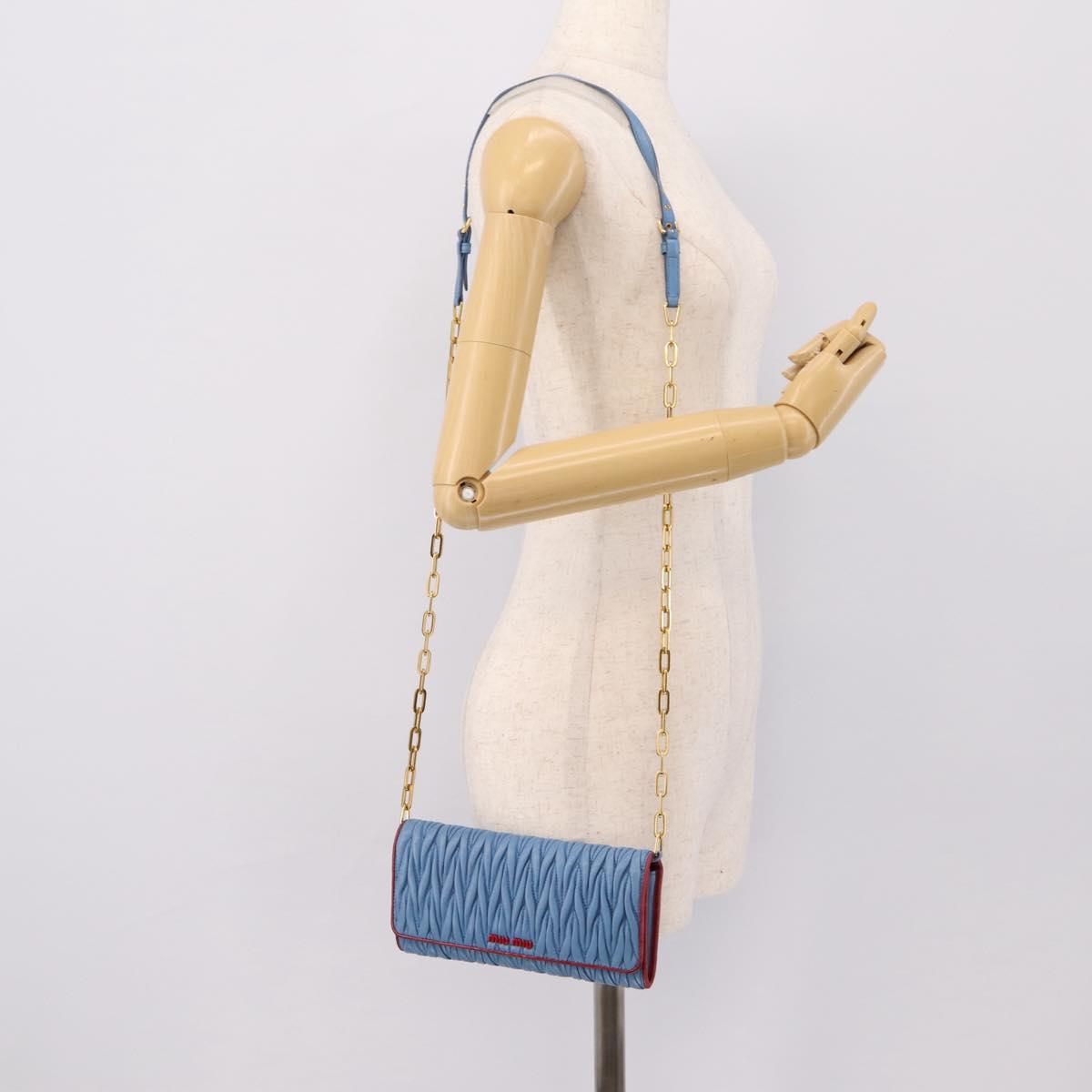 Miu Miu Matelasse Chain Shoulder Bag Leather Blue Gold Auth 196462V