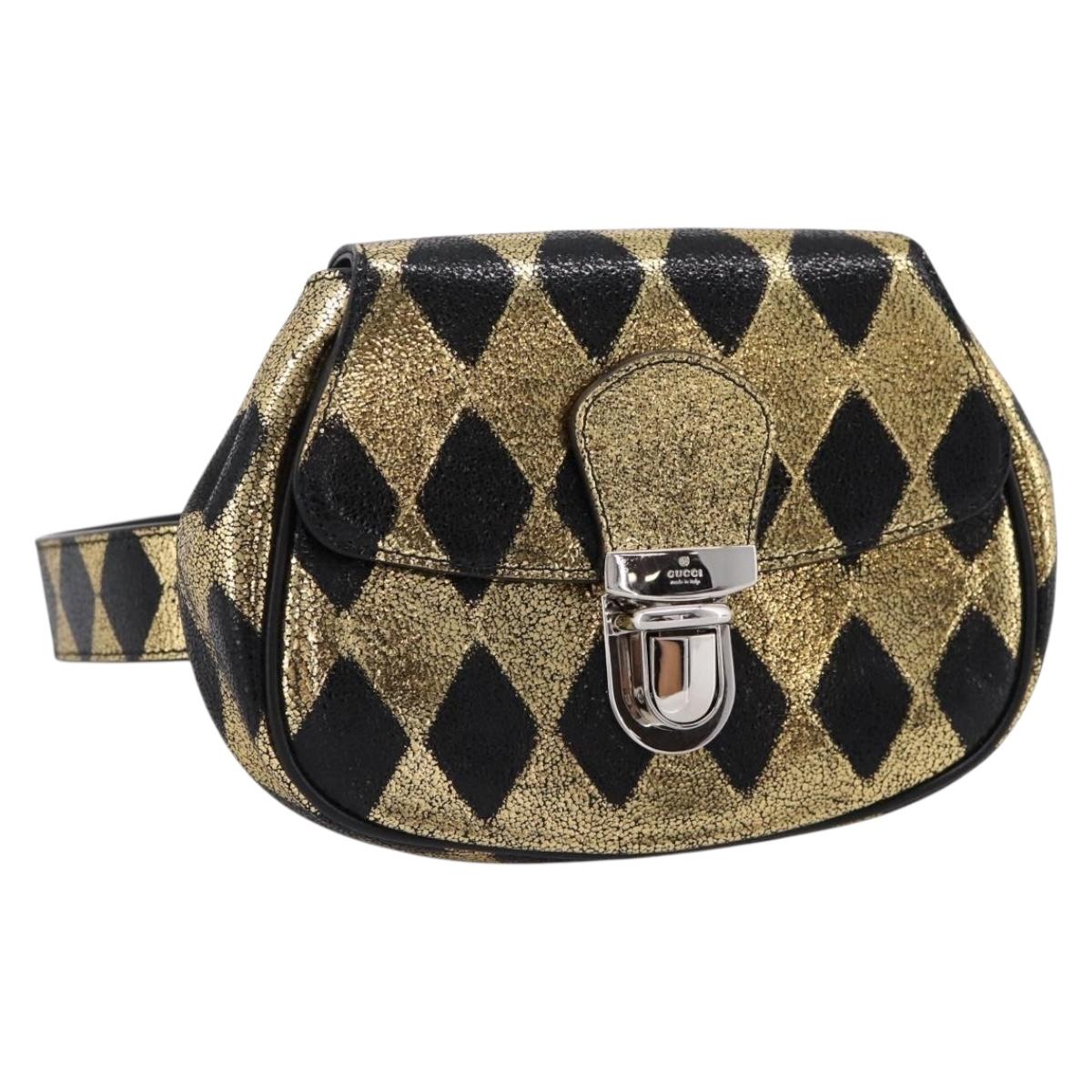 GUCCI Children's Waist Bag Leather Gold Silver 605112 Auth 196463V