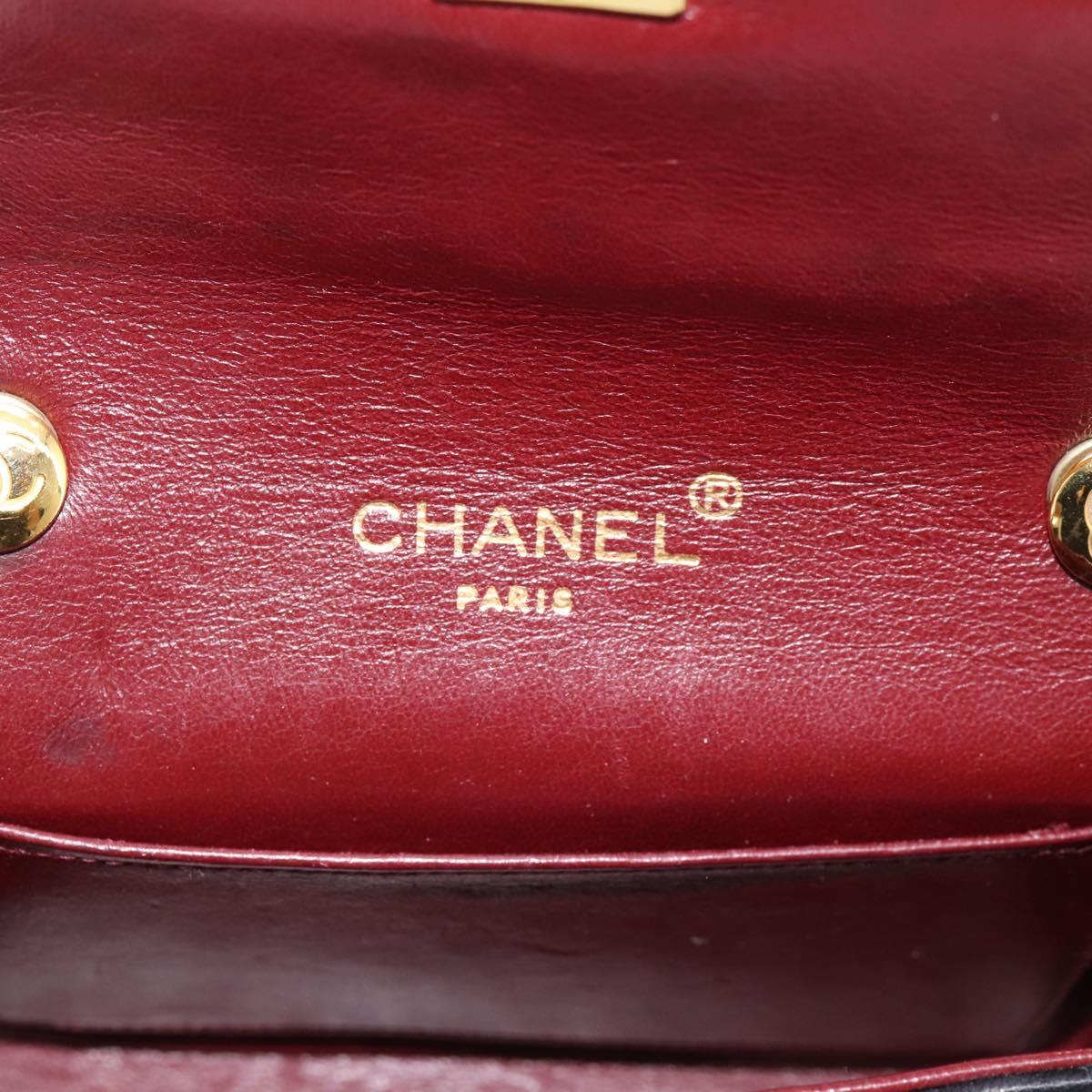 CHANEL Mini Matelasse 17 Chain Bag Lamb Skin Black Gold CC Auth 196466SAV