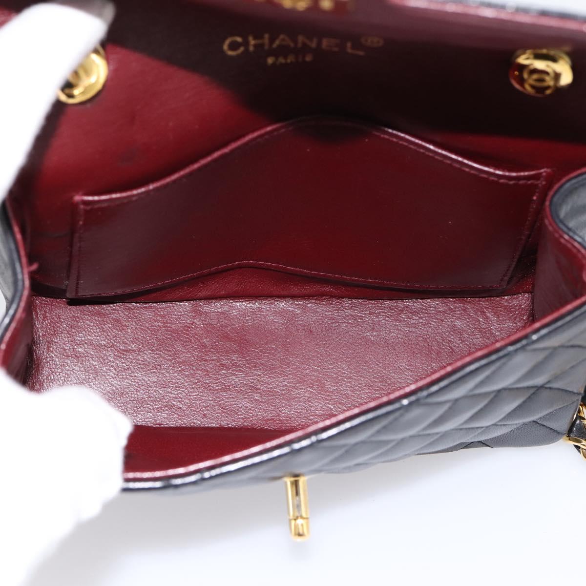 CHANEL Mini Matelasse 17 Chain Bag Lamb Skin Black Gold CC Auth 196466SAV