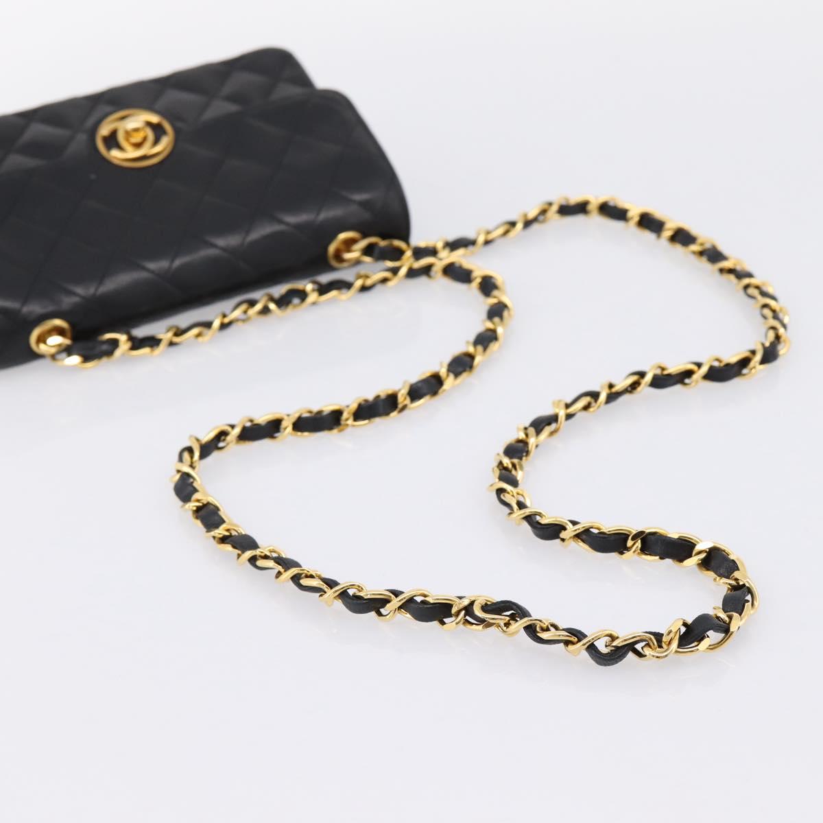 CHANEL Mini Matelasse 17 Chain Bag Lamb Skin Black Gold CC Auth 196466SAV