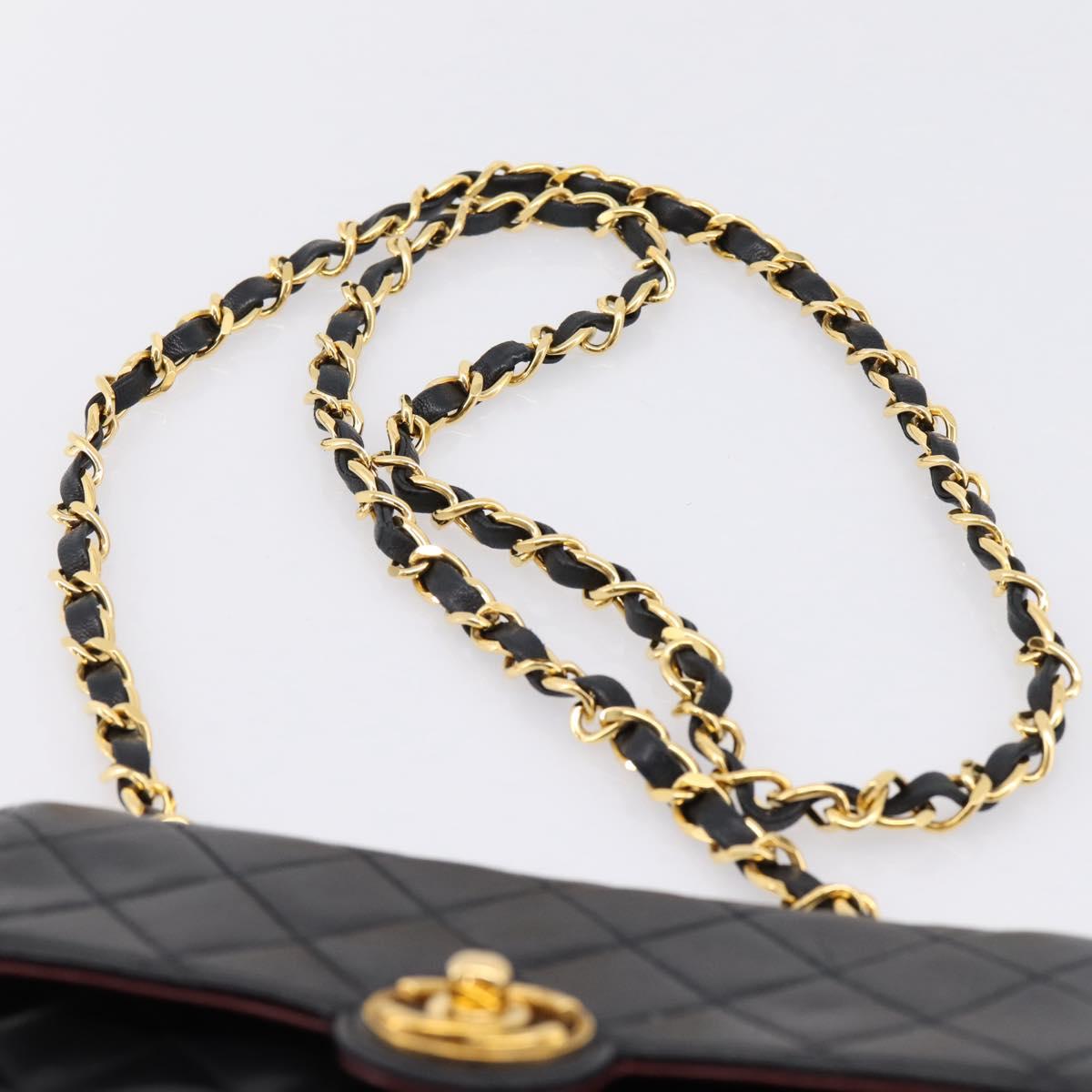 CHANEL Mini Matelasse 17 Chain Bag Lamb Skin Black Gold CC Auth 196466SAV