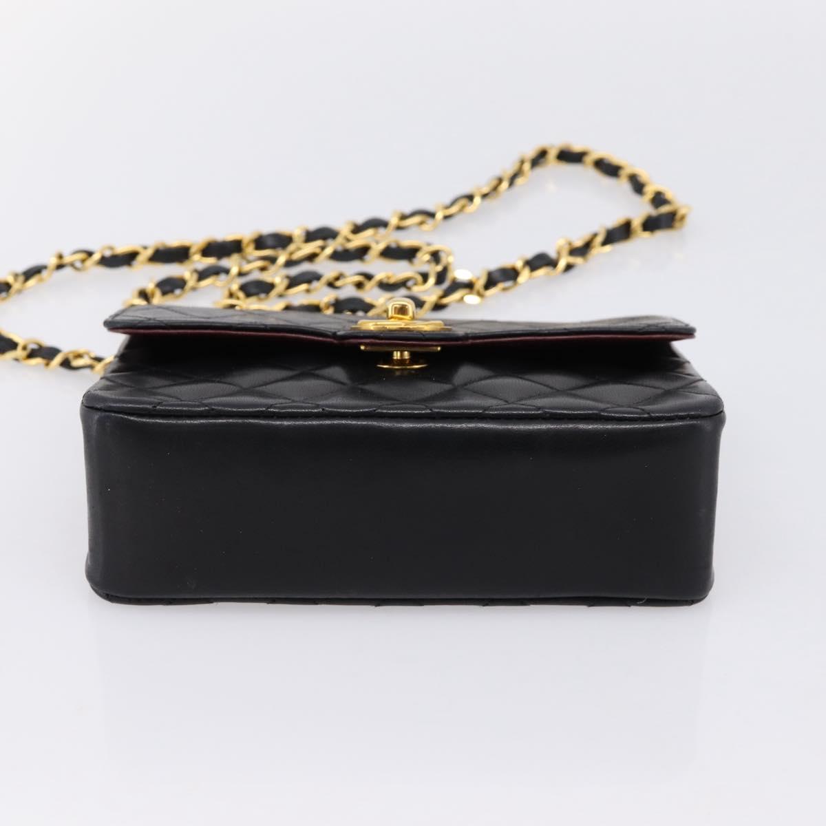 CHANEL Mini Matelasse 17 Chain Bag Lamb Skin Black Gold CC Auth 196466SAV