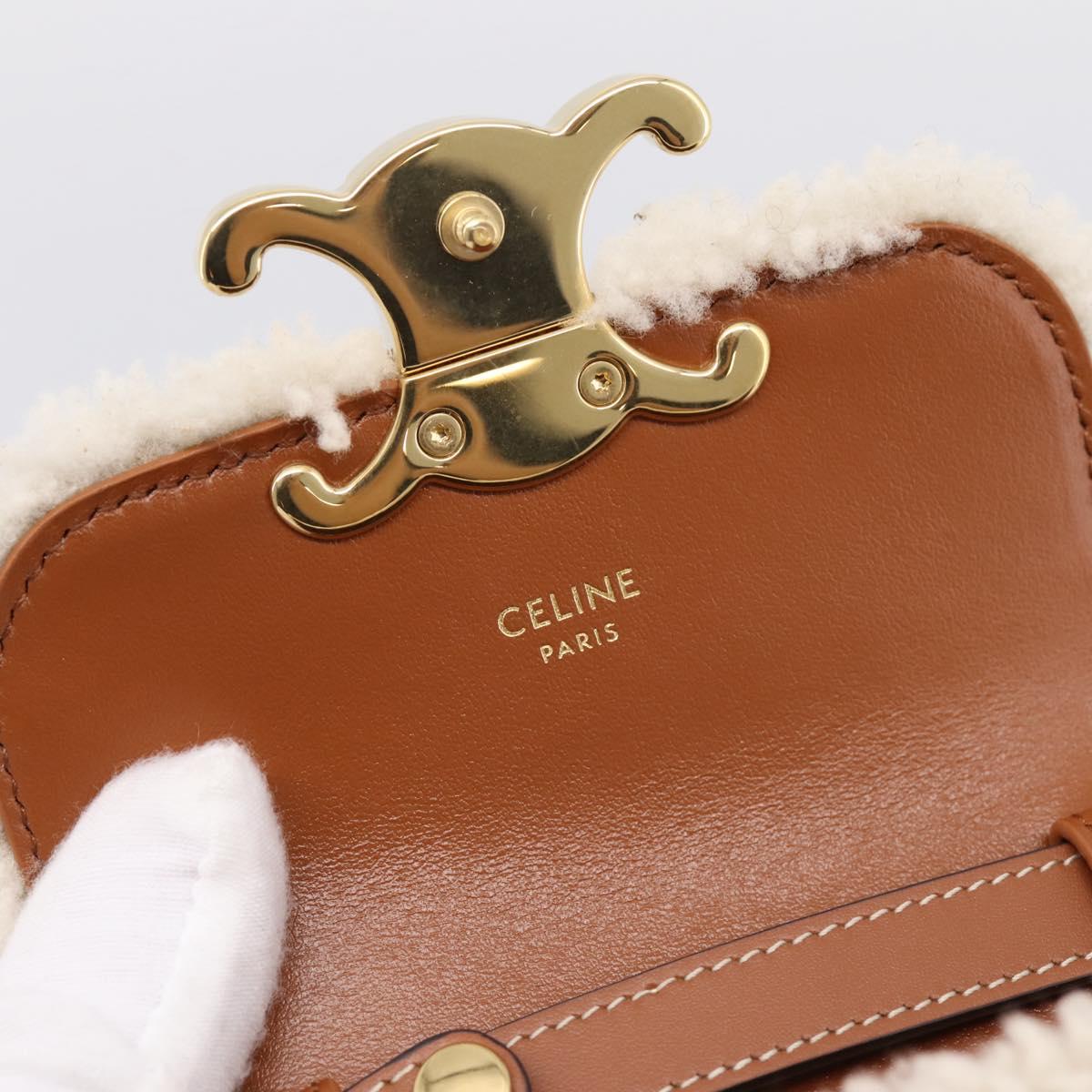 CELINE Triomphe Mini Claude Shoulder Pouch Bore Beige Gold Auth 196467SAM