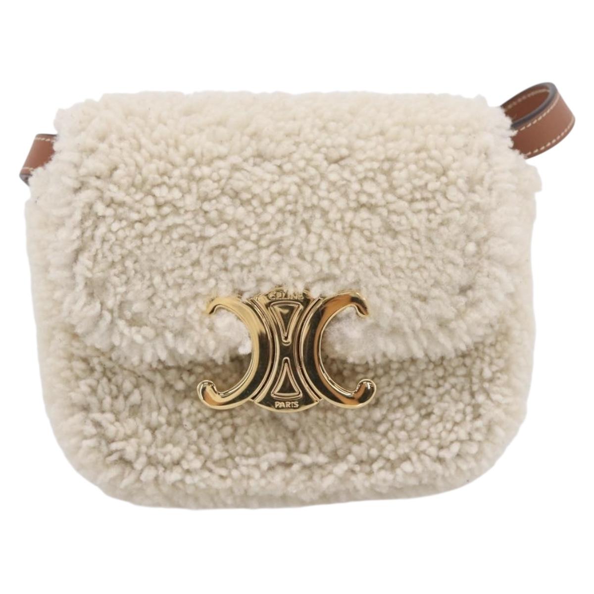 CELINE Triomphe Mini Claude Shoulder Pouch Bore Beige Gold Auth 196467SAM