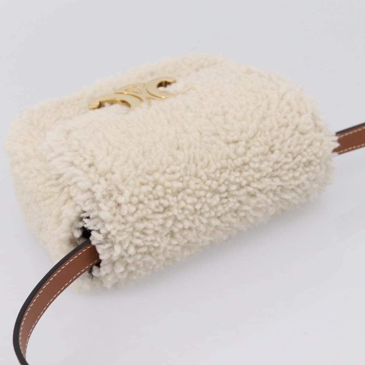 CELINE Triomphe Mini Claude Shoulder Pouch Bore Beige Gold Auth 196467SAM