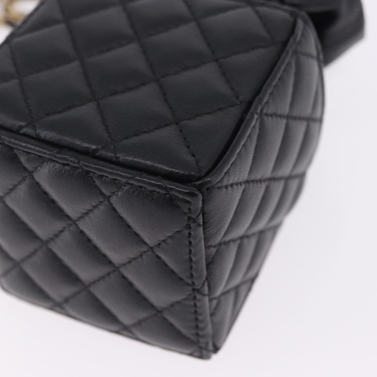 CHANEL Matelasse Chain Shoulder Pouch Lamb Skin Black Gold Tone CC Auth 196469M