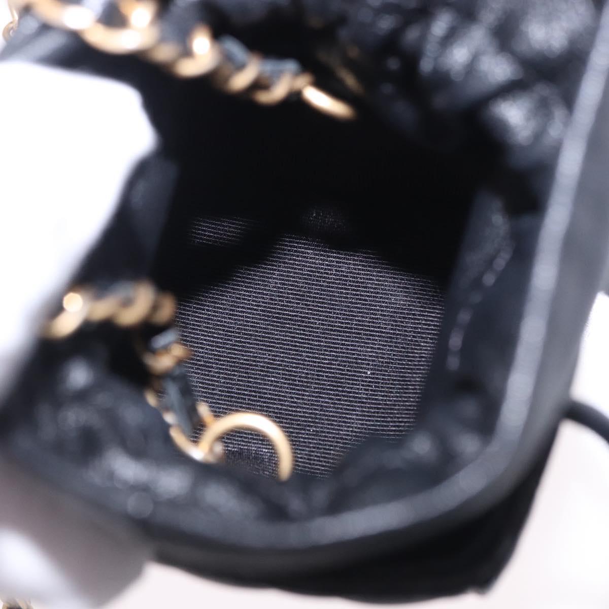 CHANEL Matelasse Chain Shoulder Pouch Lamb Skin Black Gold Tone CC Auth 196469M