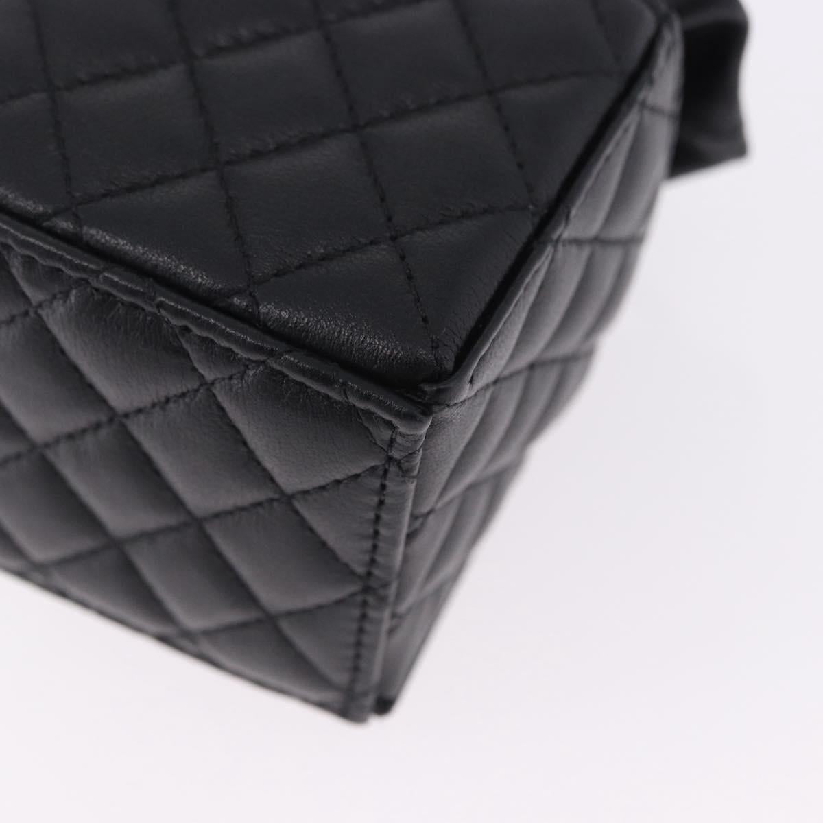 CHANEL Matelasse Chain Shoulder Pouch Lamb Skin Black Gold Tone CC Auth 196470M