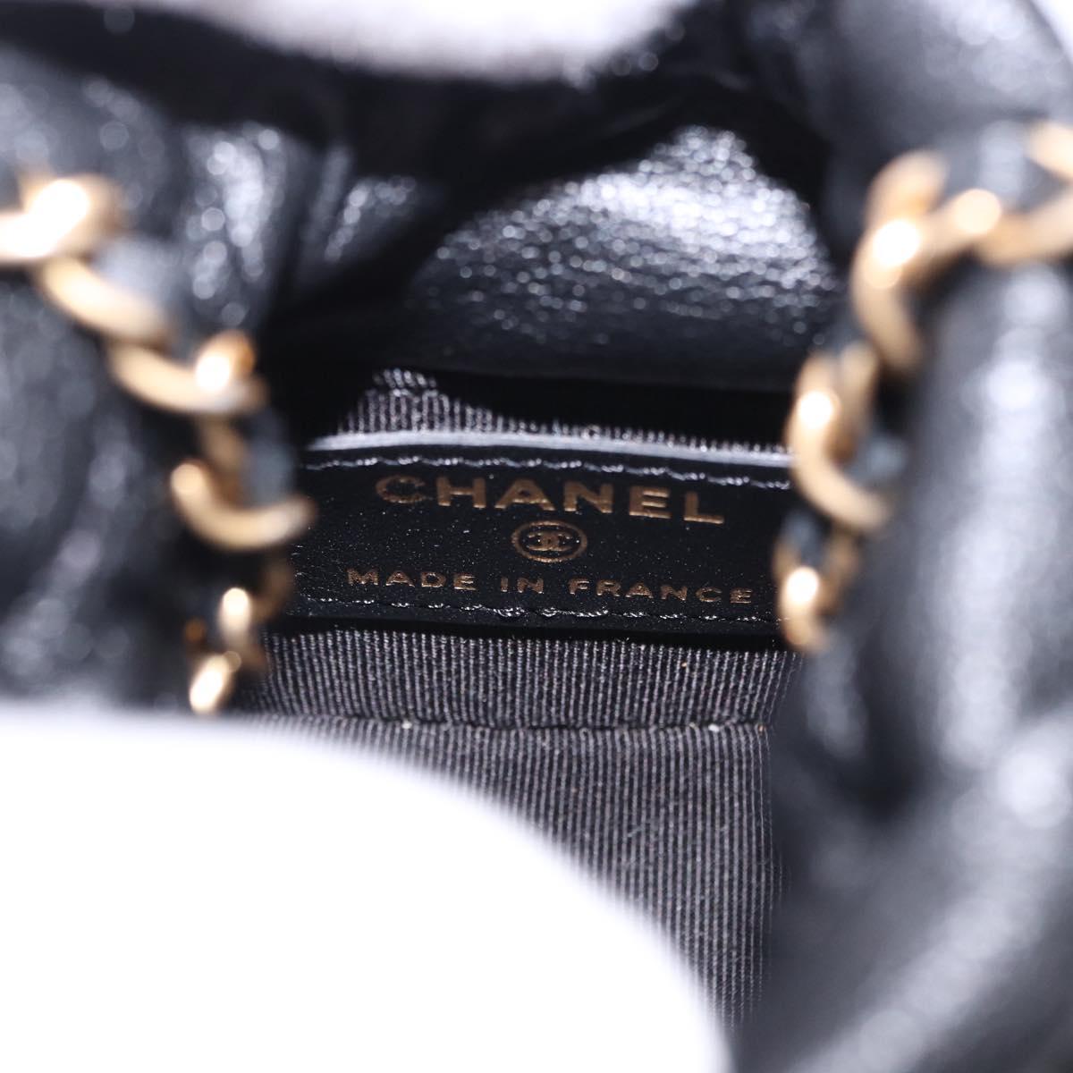 CHANEL Matelasse Chain Shoulder Pouch Lamb Skin Black Gold Tone CC Auth 196470M