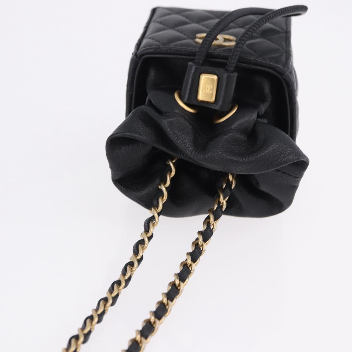 CHANEL Matelasse Chain Shoulder Pouch Lamb Skin Black Gold Tone CC Auth 196470M