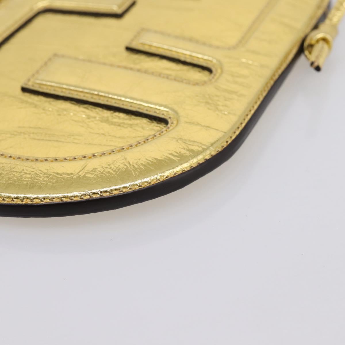 FENDI Olock Phone Holder Shoulder Pouch Leather Gold Auth 196474A