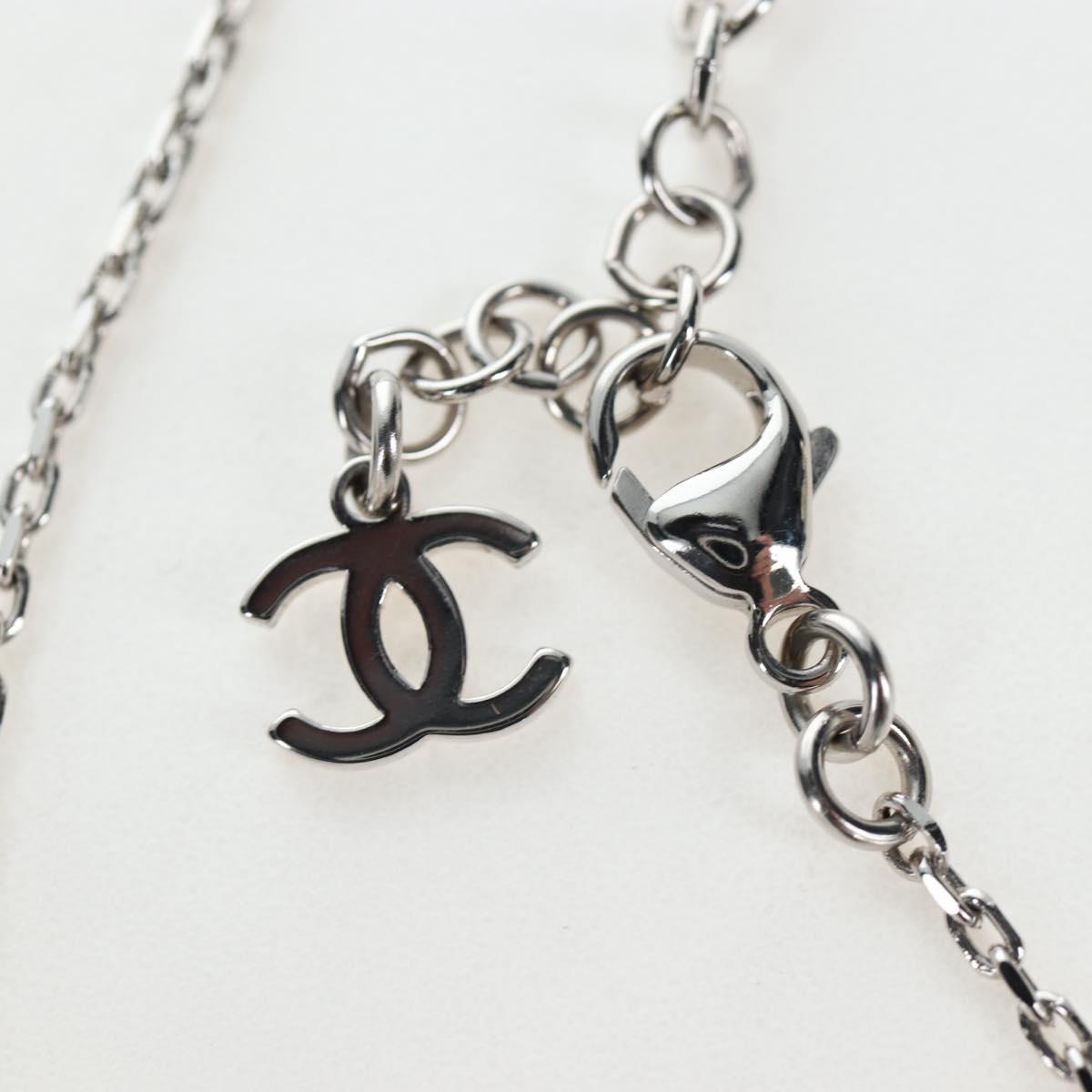 CHANEL COCO Mark Necklace Metal Silver CC Auth 196476SAM