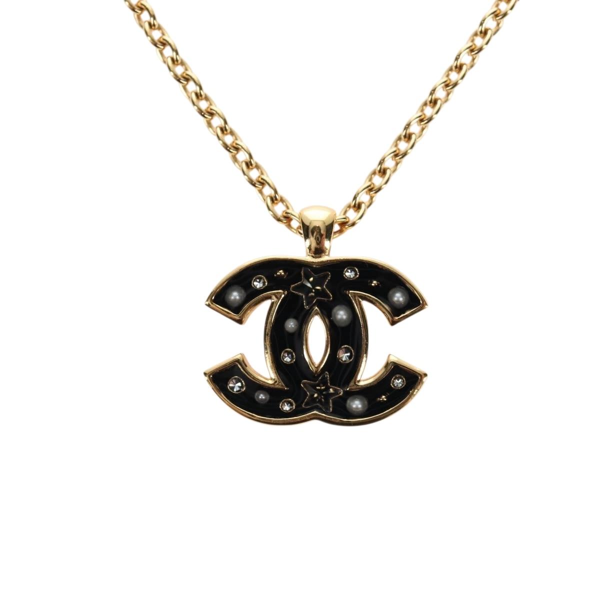 CHANEL COCO Mark Necklace Metal Gold Tone CC Auth 196477SAM