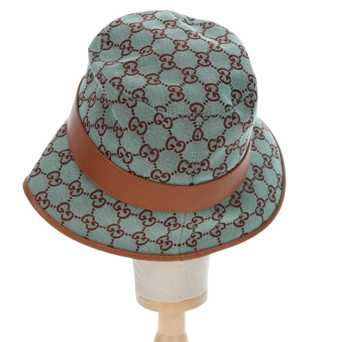 GUCCI GG Canvas Hat M Green Gold Auth 196482M