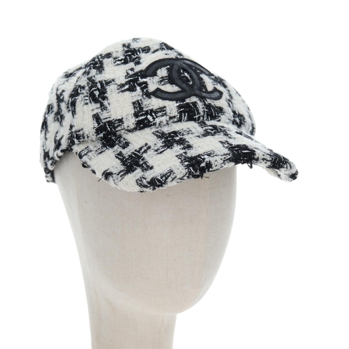 CHANEL COCO Mark Cap Tweed M White CC Auth 196483SAM