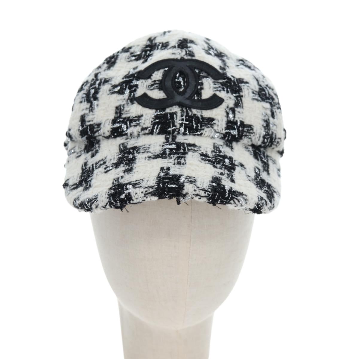 CHANEL COCO Mark Cap Tweed M White CC Auth 196483SAM
