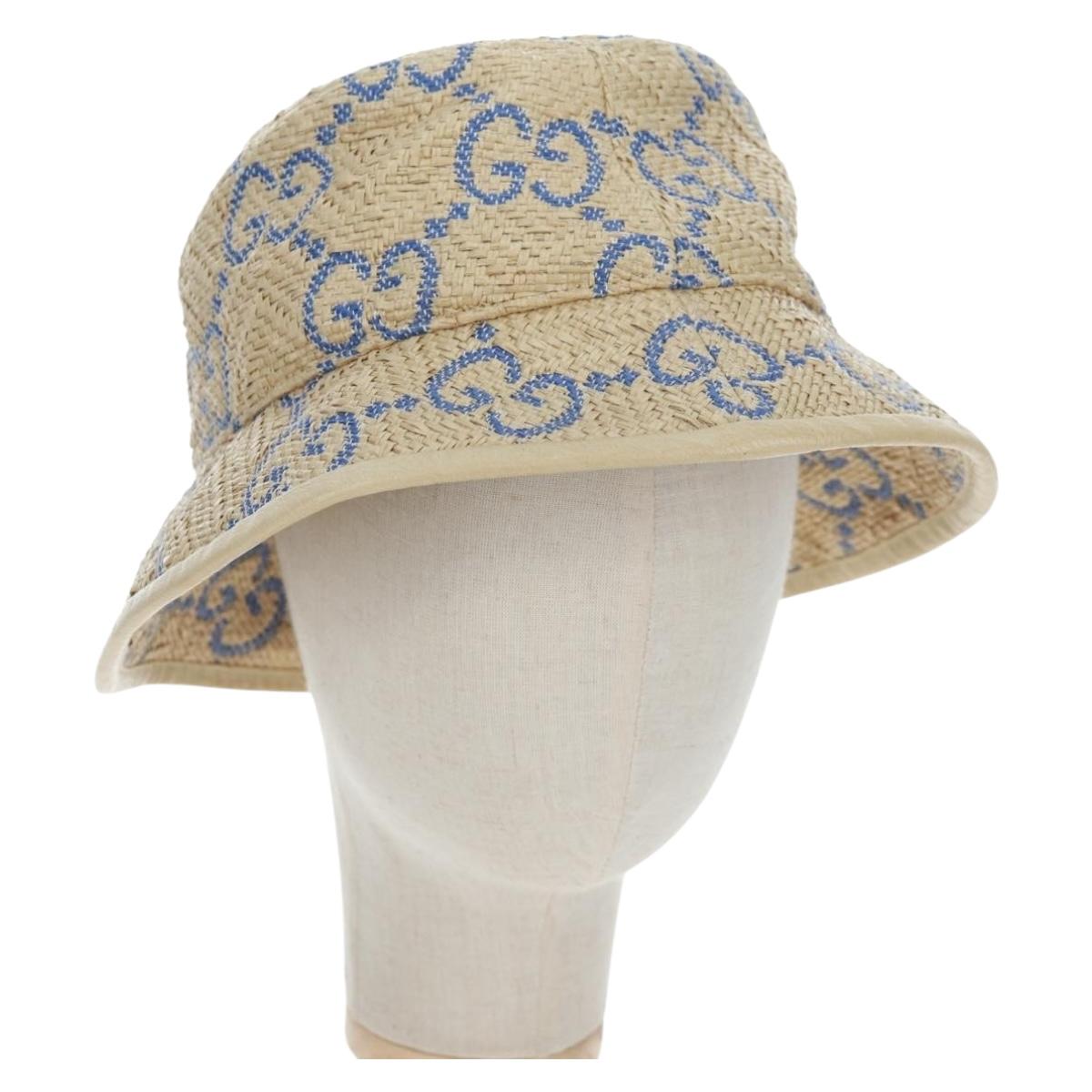 GUCCI GG Canvas Hat Raffia M Beige Auth 196484V