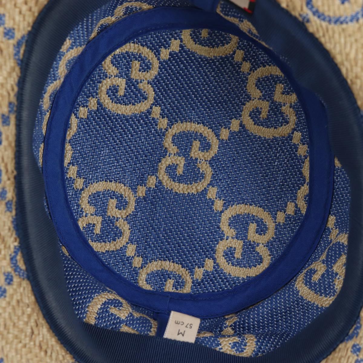 GUCCI GG Canvas Hat Raffia M Beige Auth 196484V