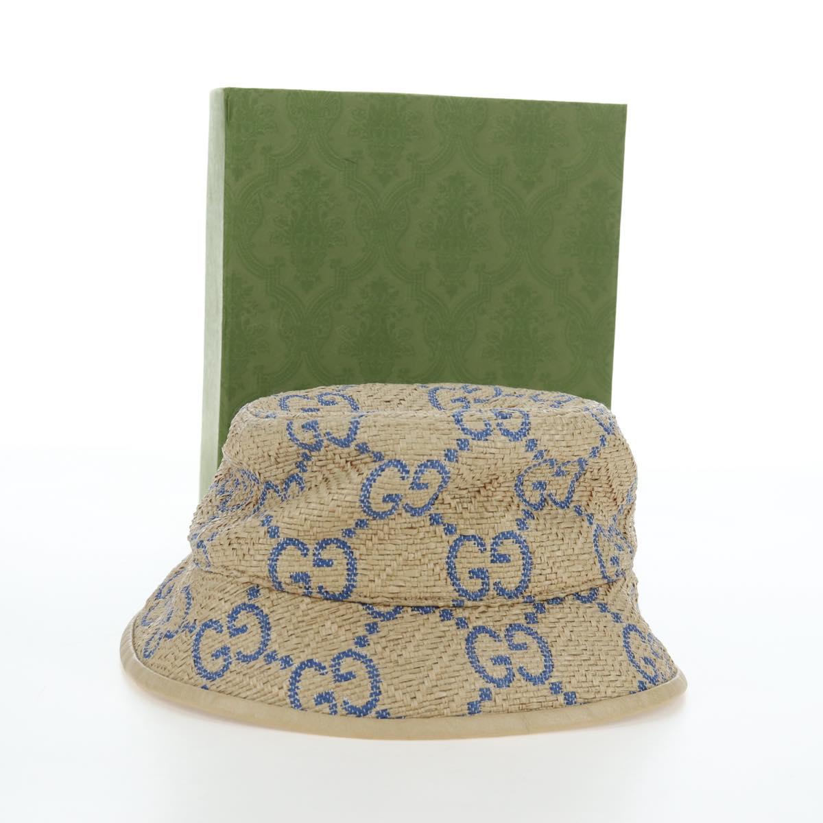 GUCCI GG Canvas Hat Raffia M Beige Auth 196484V