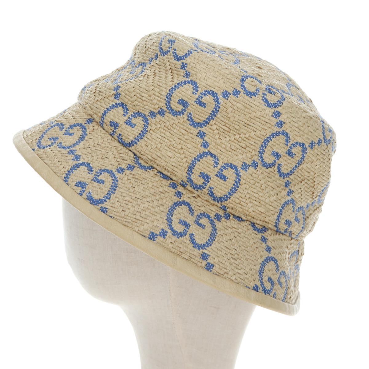 GUCCI GG Canvas Hat Raffia M Beige Auth 196484V
