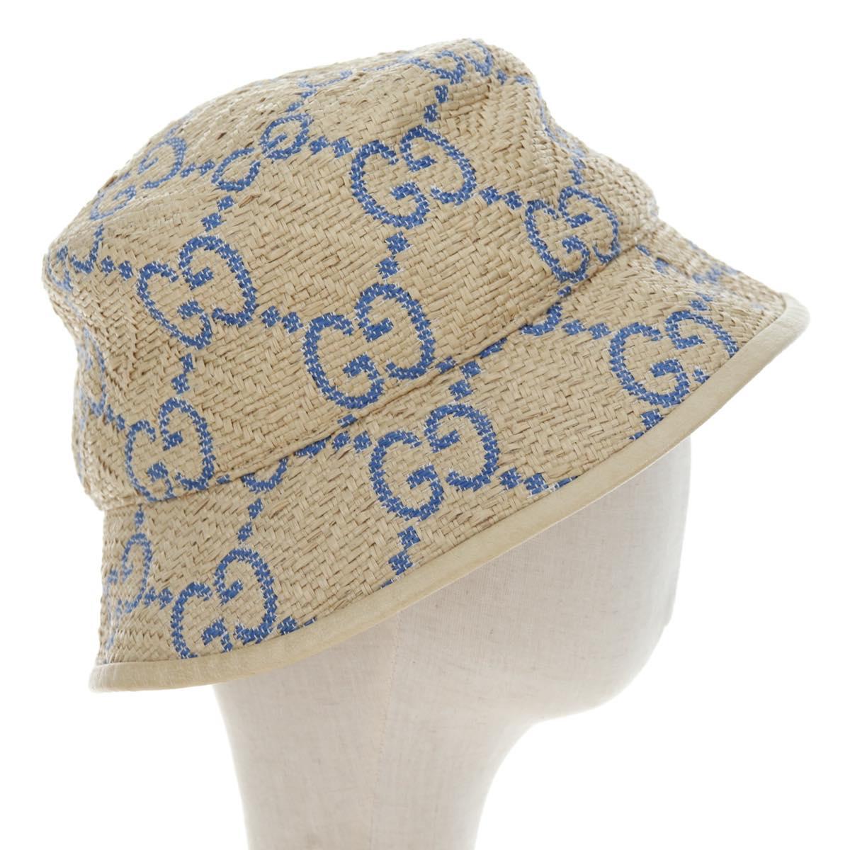 GUCCI GG Canvas Hat Raffia M Beige Auth 196484V