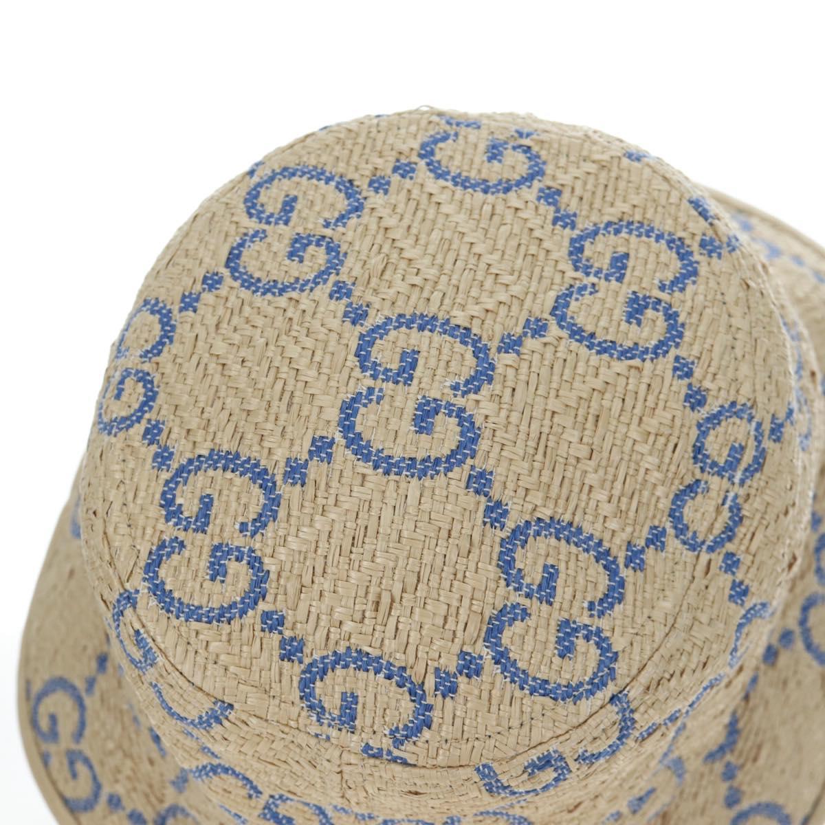 GUCCI GG Canvas Hat Raffia M Beige Auth 196484V