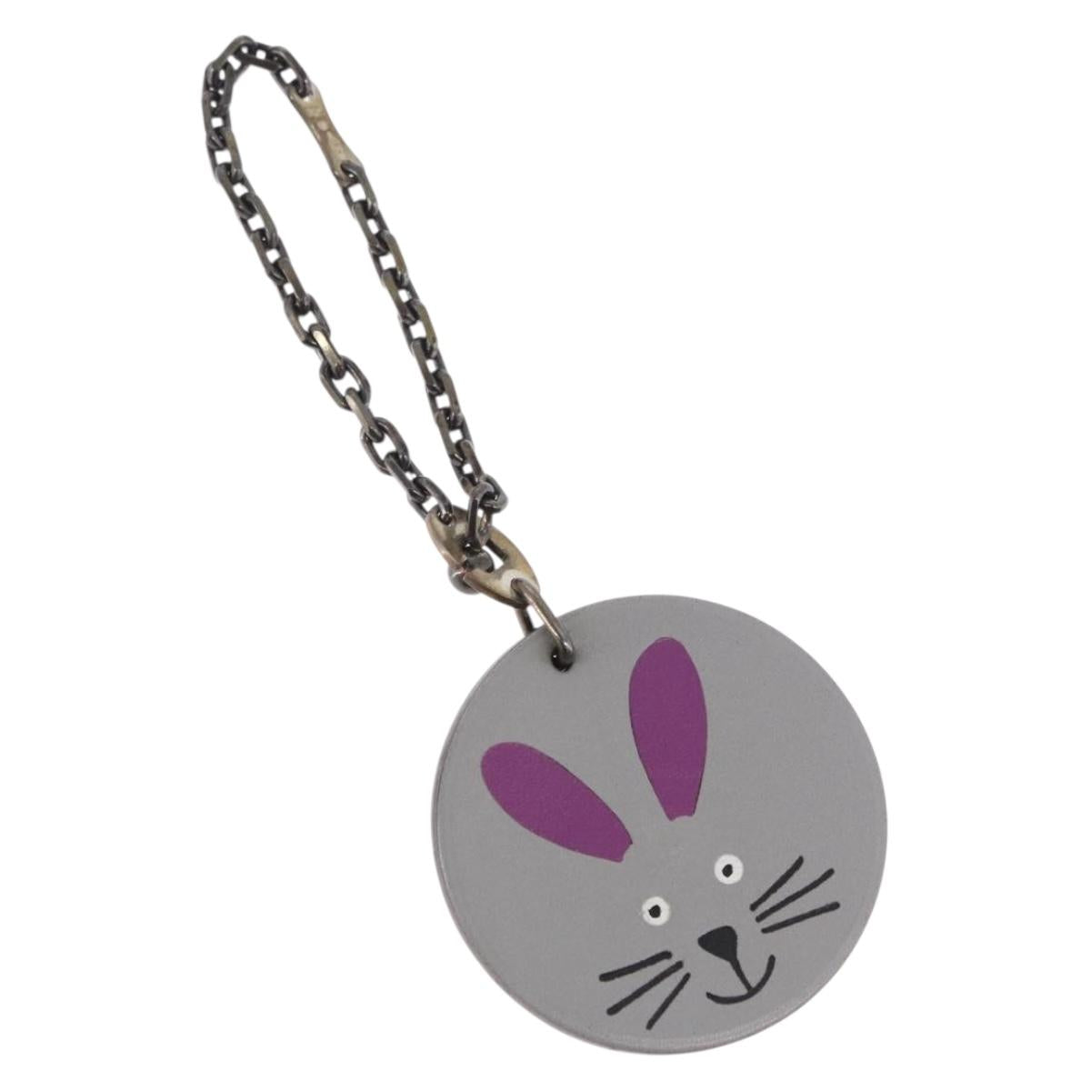 HERMES Rabbit Key Holder Leather Gray Purple Auth 196488