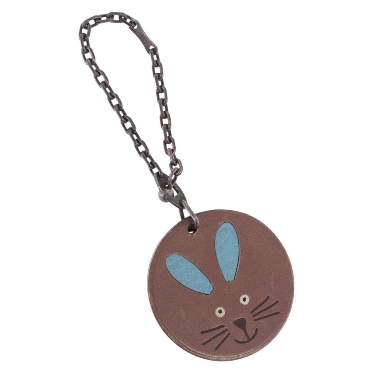 HERMES Rabbit Key Holder Leather Brown Blue Auth 196489
